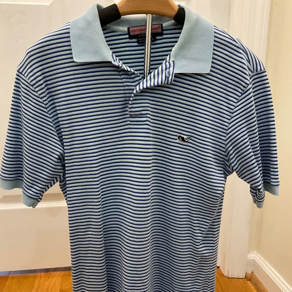 Men's Vineyard Vines Blue and White Stripe Polo Shirt Size S
